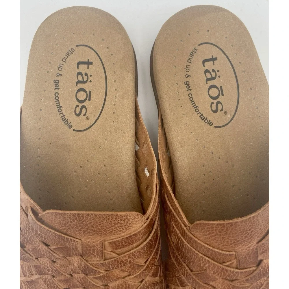 Taos Women's Guru Leather Woven Slide Comfort Sandal Flats Honey Brown Size:6